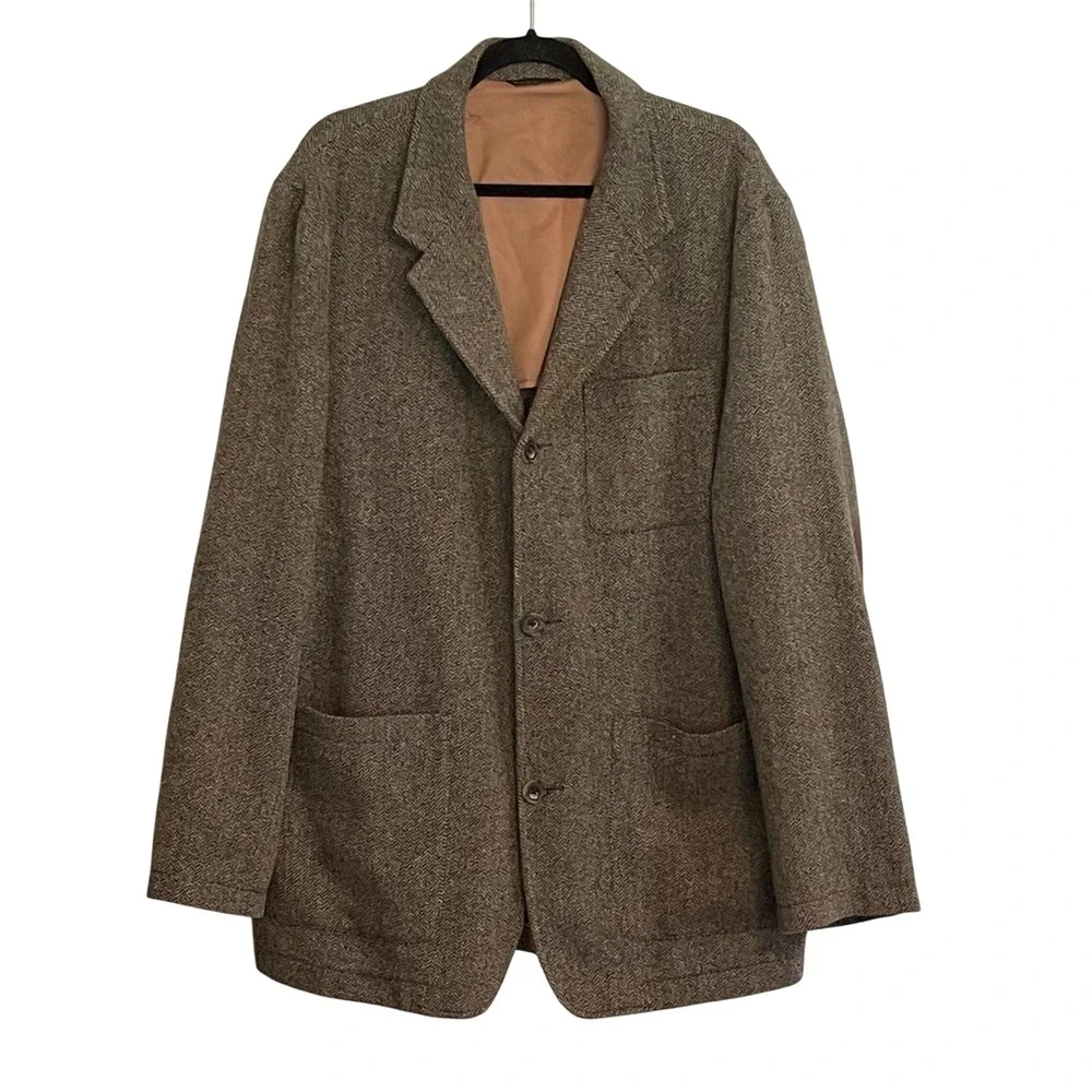 Vintage Banana Republic Mens Herringbone Wool Blazer Elbow‎ Patches Brown Medium